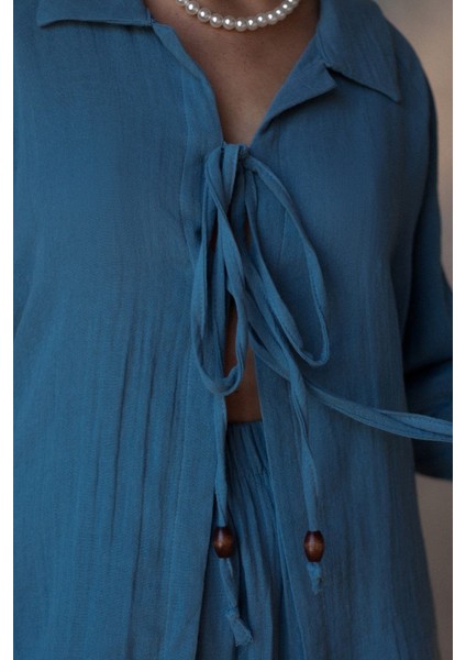 Bali Boncuklu Indigo Müslin Takım indirimleri