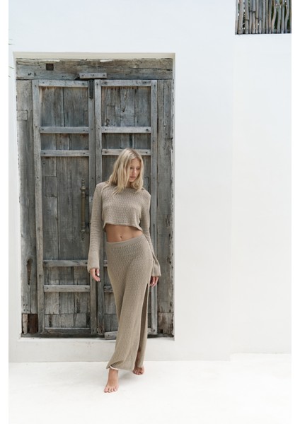 Wayhu Bisiklet Yaka Vizon Triko Crop Etek Takım