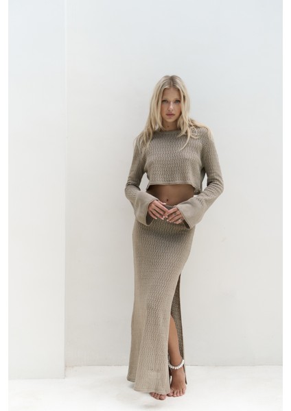 Wayhu Bisiklet Yaka Vizon Triko Crop Etek Takım fiyatları