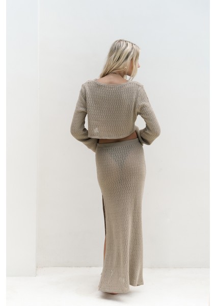 Wayhu Bisiklet Yaka Vizon Triko Crop Etek Takım fırsatları