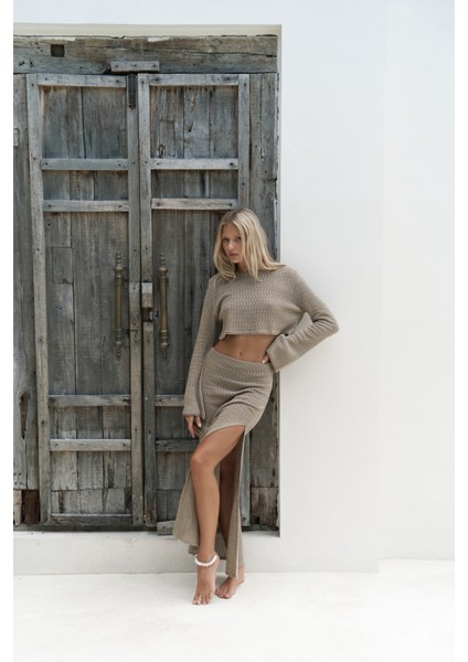 Wayhu Bisiklet Yaka Vizon Triko Crop Etek Takım indirimleri