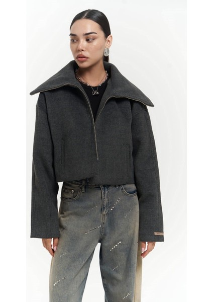 Maine Dökümlü Yaka Antrasit Kısa Ceket fiyatları