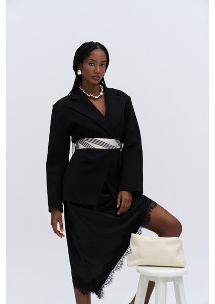 Allegany Siyah Bel Oturmalı Blazer