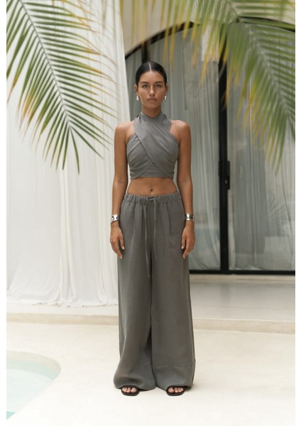 Moira Antrasit Keten Crop Pantolon Takım fiyatları