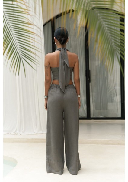 Moira Antrasit Keten Crop Pantolon Takım fırsatları