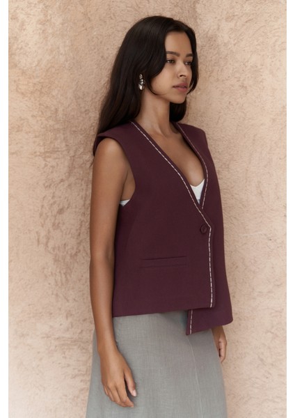 Maysa Nakış Detay Bordo Yelek indirimleri