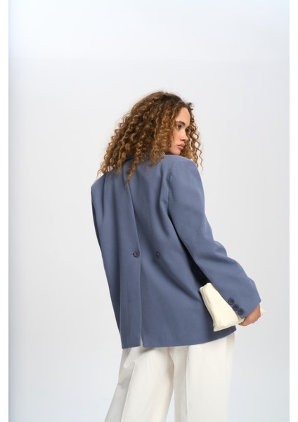 Solara Arkası Düğmeli Indigo Blazer