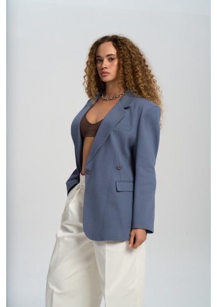 Solara Arkası Düğmeli Indigo Blazer modelleri