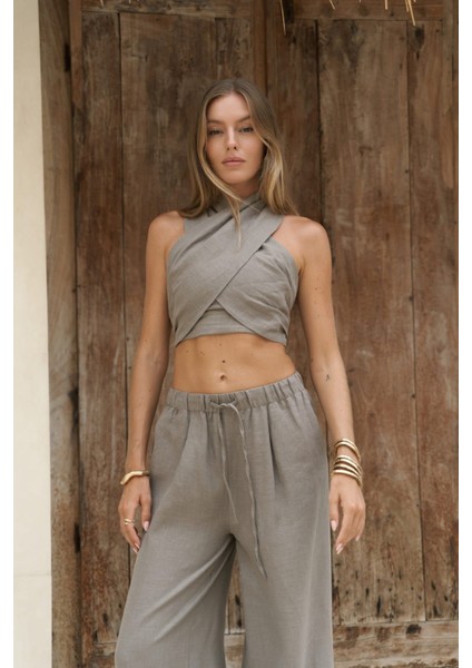 Moira Füme Keten Crop Pantolon Takım