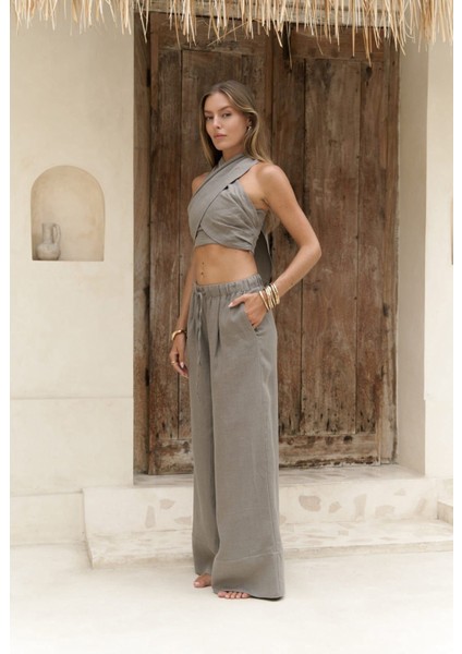 Moira Füme Keten Crop Pantolon Takım fırsatları
