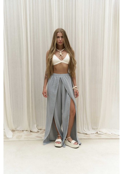 Bima Yırtmaç Detaylı Gri Pantolon