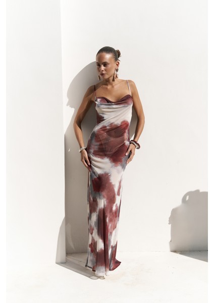 Chomhan Askılı Degaje Bordo Uzun Elbise fiyatları