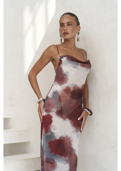 Chomhan Askılı Degaje Bordo Uzun Elbise indirimleri