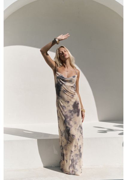 Chomhan Askılı Degaje Sarı Uzun Elbise