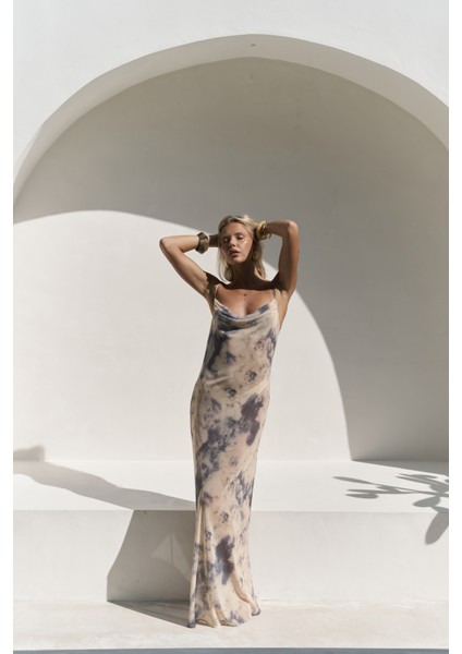 Chomhan Askılı Degaje Sarı Uzun Elbise modelleri