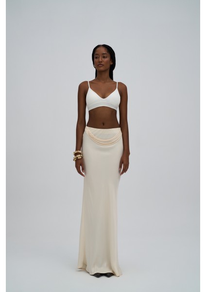 Muirnas Askı Detay Ekru Uzun Saten Etek fiyatları