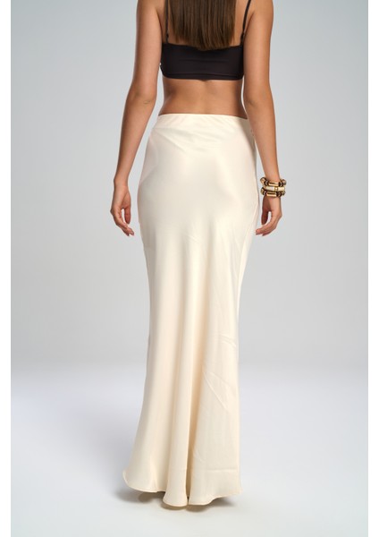 Muirnas Askı Detay Ekru Uzun Saten Etek indirimleri