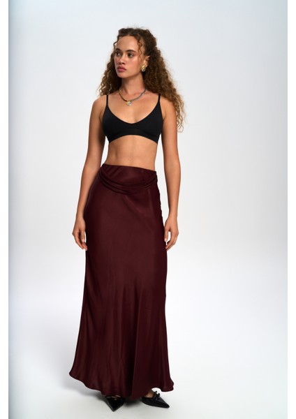 Muirnas Askı Detay Bordo Uzun Saten Etek fiyatları