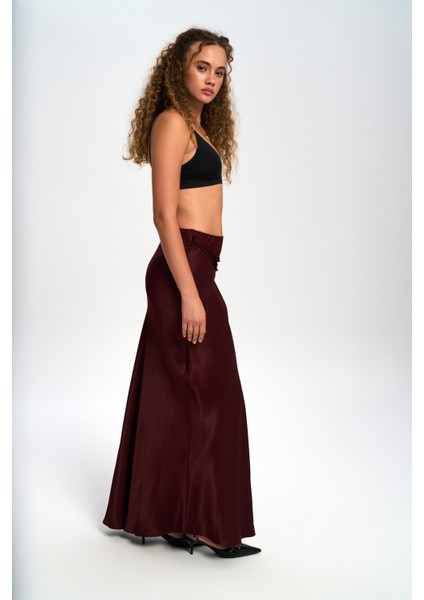 Muirnas Askı Detay Bordo Uzun Saten Etek modelleri