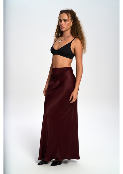 Muirnas Askı Detay Bordo Uzun Saten Etek fırsatları