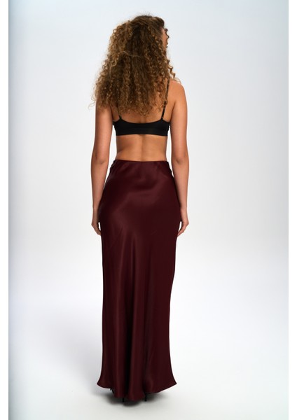 Muirnas Askı Detay Bordo Uzun Saten Etek indirimleri