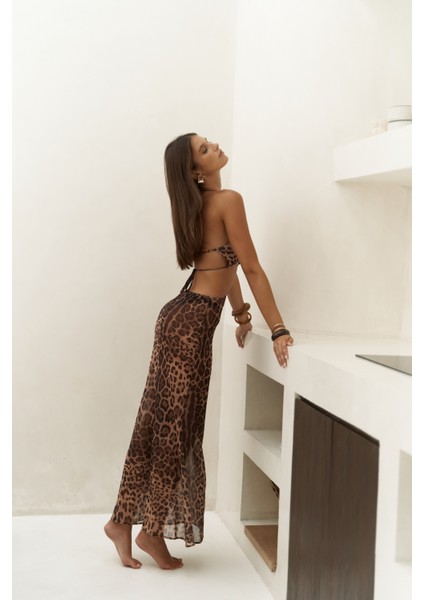 Griffin Bağcık Detaylı Leopar Desenli Uzun Elbise modelleri