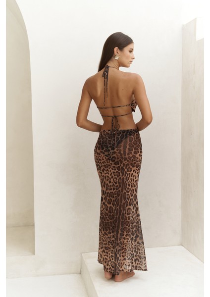 Griffin Bağcık Detaylı Leopar Desenli Uzun Elbise indirimleri