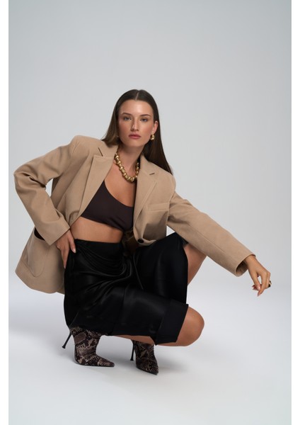 Muirnas Askı Detay Siyah Uzun Saten Etek modelleri