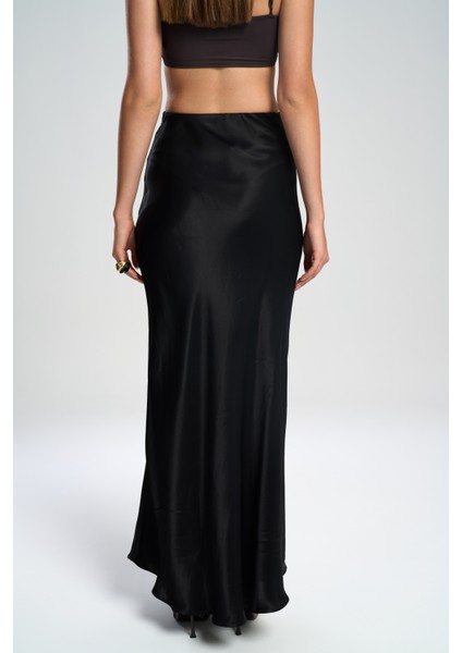 Muirnas Askı Detay Siyah Uzun Saten Etek indirimleri