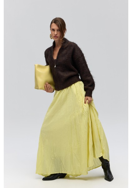Jayla Kırışık Detay Sarı Uzun Etek