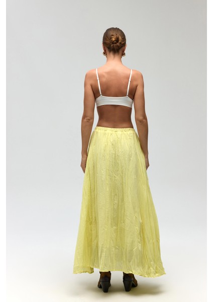 Jayla Kırışık Detay Sarı Uzun Etek indirimleri