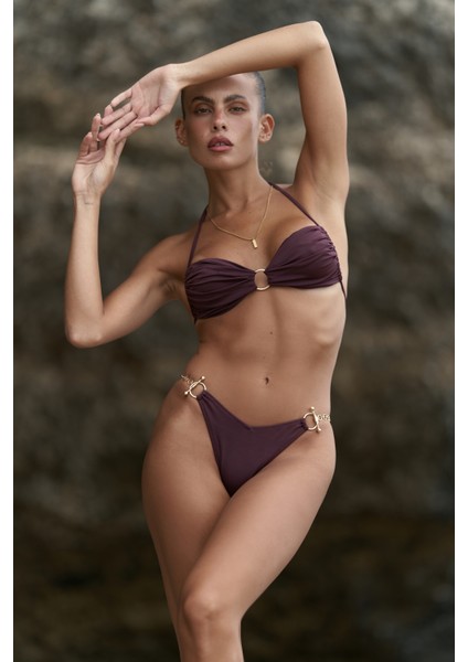 Ayunah Bağlamalı Halka Detay Bordo Bikini Üstü