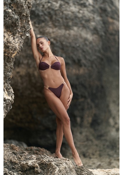 Ayunah Bağlamalı Halka Detay Bordo Bikini Üstü fiyatları
