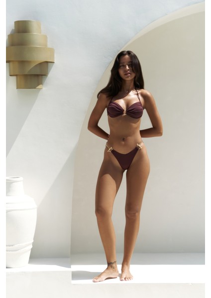 Ayunah Bağlamalı Halka Detay Bordo Bikini Üstü indirimleri