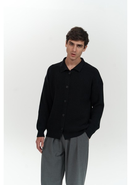 Bastian Düğme Detay Siyah Erkek Triko Hırka modelleri