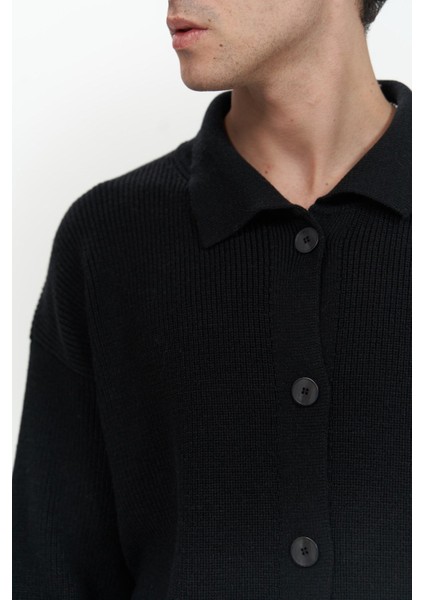 Bastian Düğme Detay Siyah Erkek Triko Hırka indirimleri