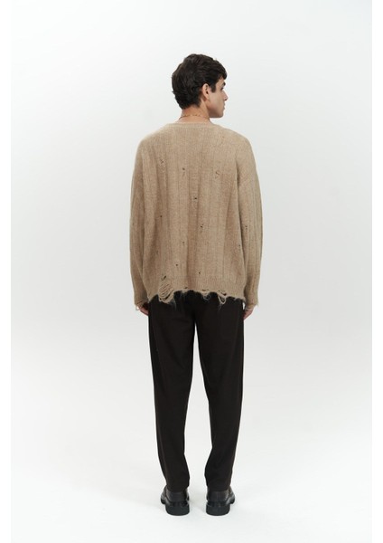 Vincent Yırtık Detay Vizon Erkek Triko Kazak fırsatları