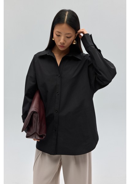 Phoebe Oversize Siyah Gömlek