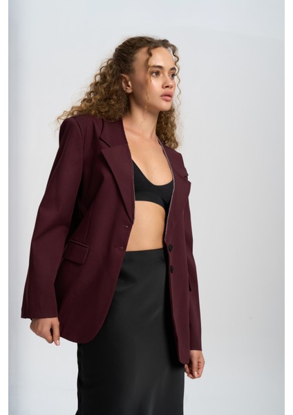 Volda Yaka Detay Bordo Blazer