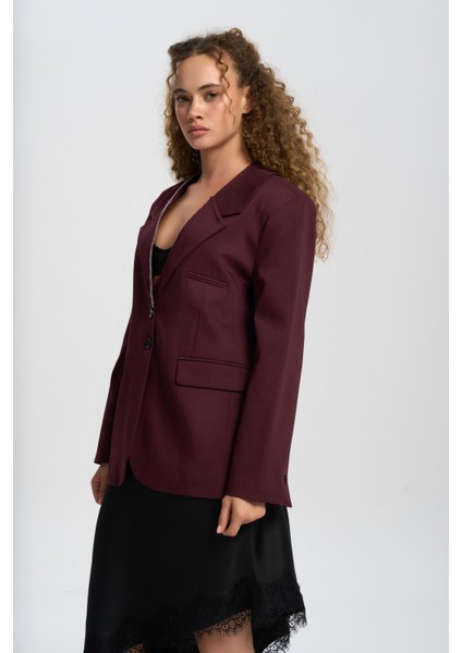 Volda Yaka Detay Bordo Blazer modelleri
