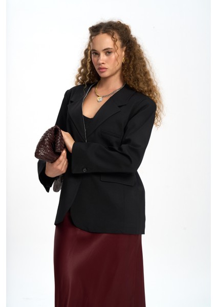Volda Yaka Detay Siyah Blazer