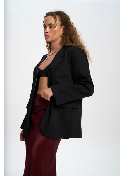 Volda Yaka Detay Siyah Blazer modelleri