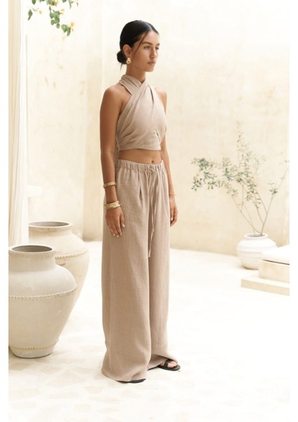 Moira Vizon Keten Crop Pantolon Takım modelleri