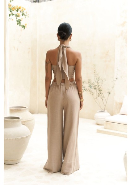 Moira Vizon Keten Crop Pantolon Takım fırsatları