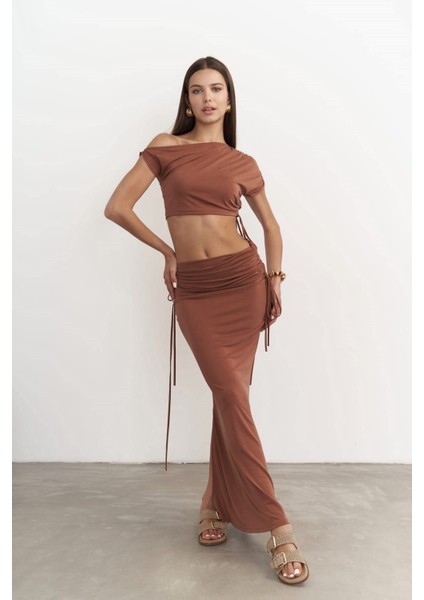 Ivan Büzgülü Kahve Crop Etek Takım