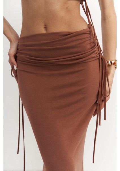 Ivan Büzgülü Kahve Crop Etek Takım indirimleri