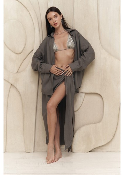 Charlotte Antrasit Oversize Keten Gömlek fiyatları