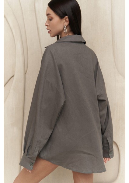 Charlotte Antrasit Oversize Keten Gömlek fırsatları