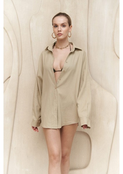 Charlotte Bej Oversize Keten Gömlek indirimleri