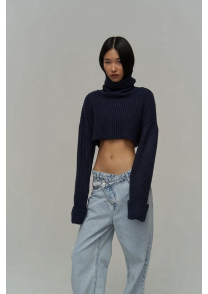 Revue Boğazlı Lacivert Crop Kazak fiyatları